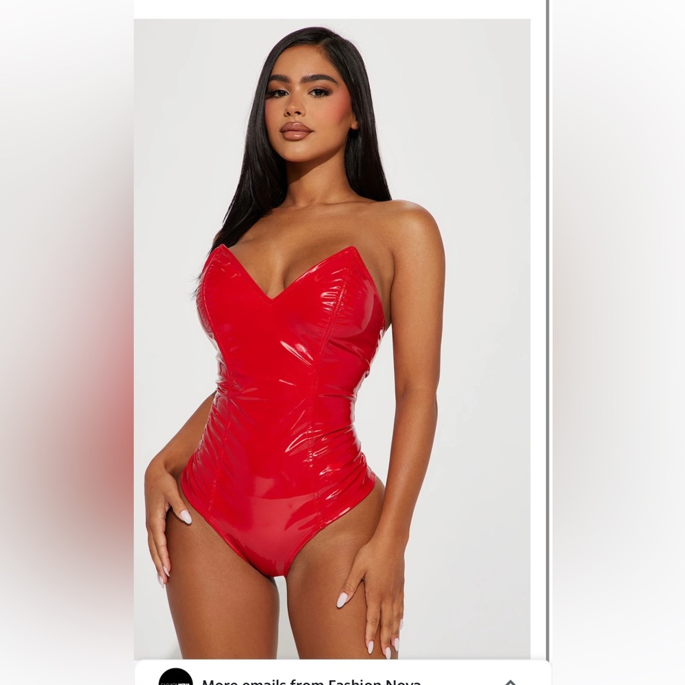 Red pleather fashionnova bodysuit